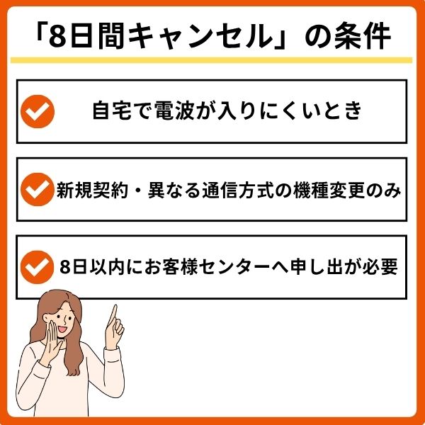「8日間キャンセル」は電波が入りにくいときだけ使える