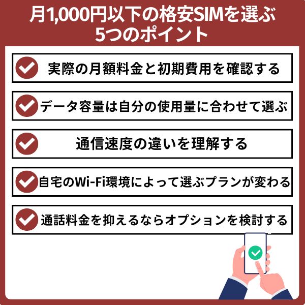 月1,000円以下の格安SIMを選ぶ5つのポイント