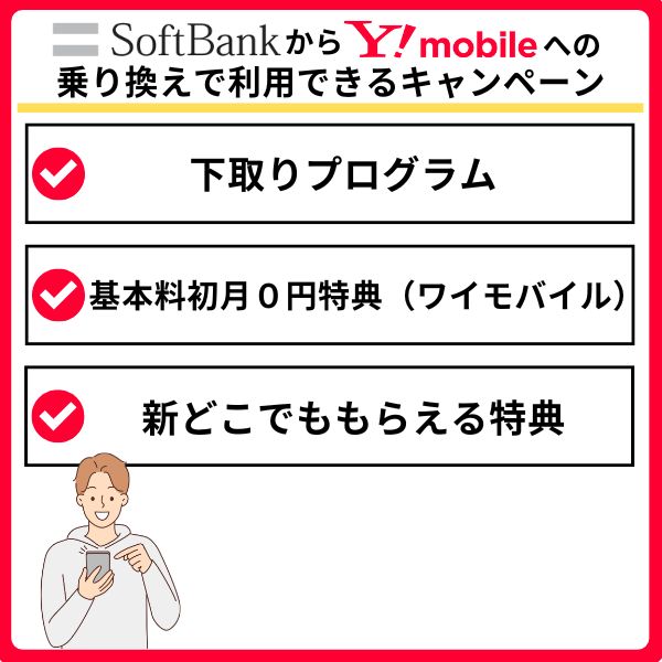 ソフトバンクからワイモバイルへの乗り換えで利用できるキャンペーン