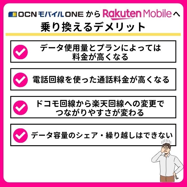 OCNモバイルONEから楽天モバイルへ乗り換えるデメリット