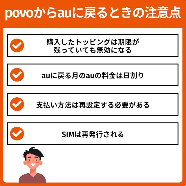 povo2.0からauに戻るときの注意点