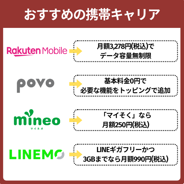 おすすめの携帯キャリア