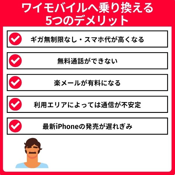 楽天モバイルからワイモバイルへ乗り換えるデメリット