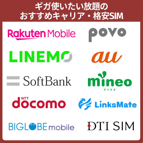 ギガ使いたい放題のおすすめキャリア・格安SIM